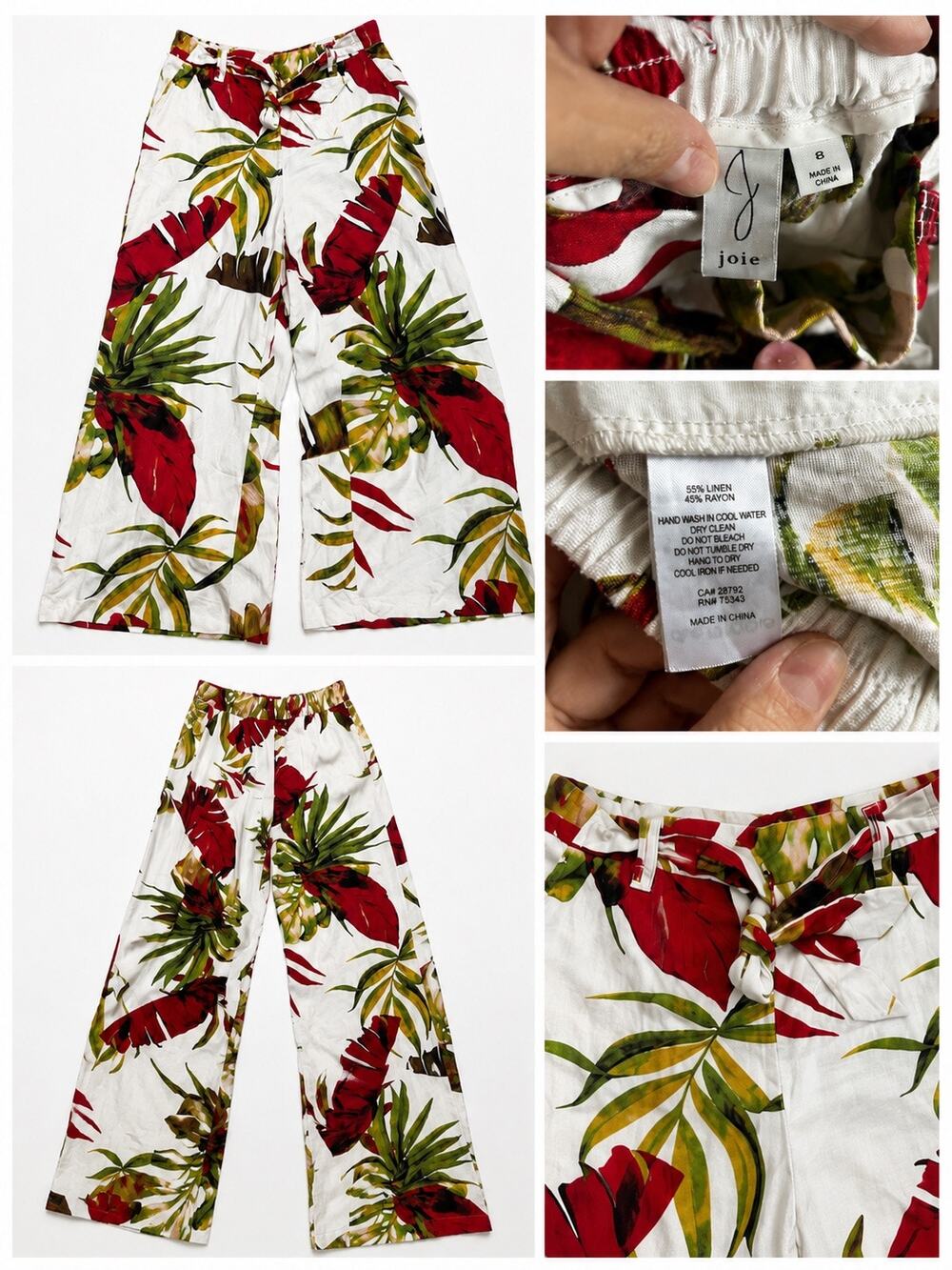 Joie Tropical Linen Blend Wide Leg Pants Women’s 8 Resort Vacation